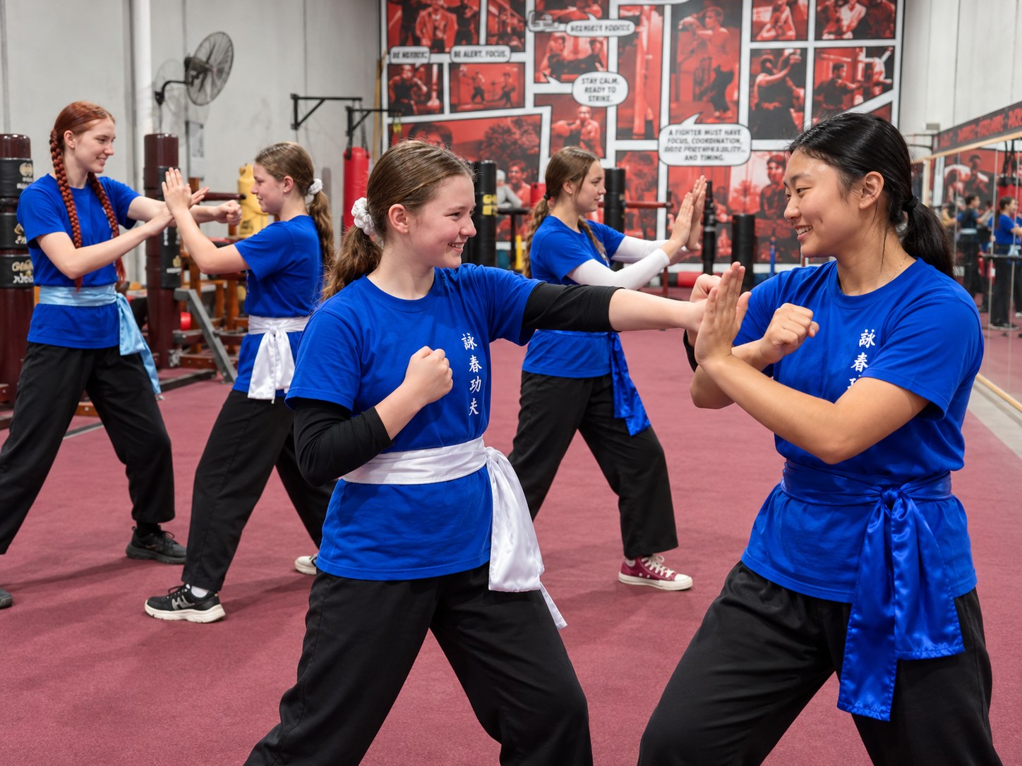 Women practising Wing Chun partner techniques at the Mornington academy